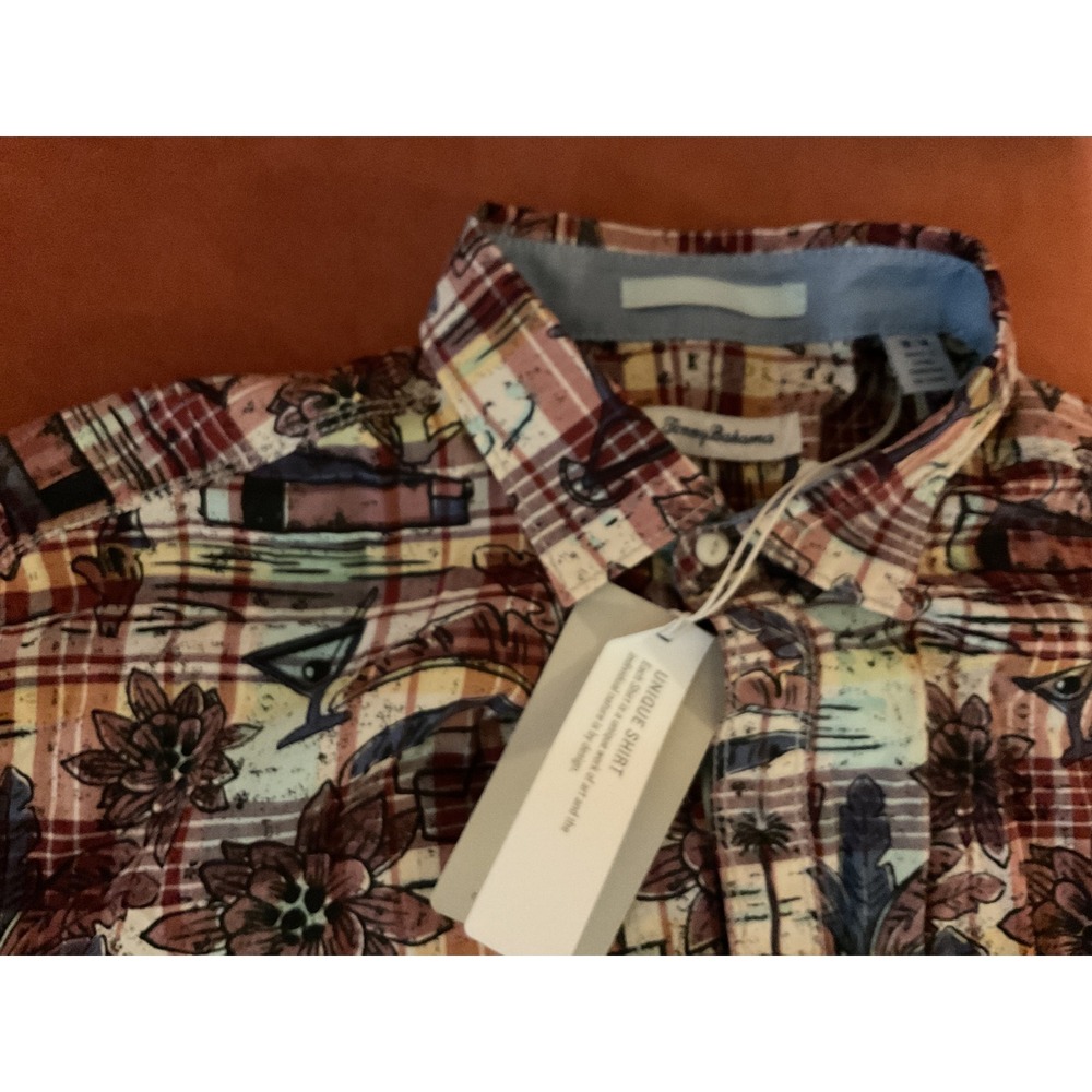 Tommy Bahama Mens Long Sleeve Tropical Cocktail Plaid Button Down Shirt NEW